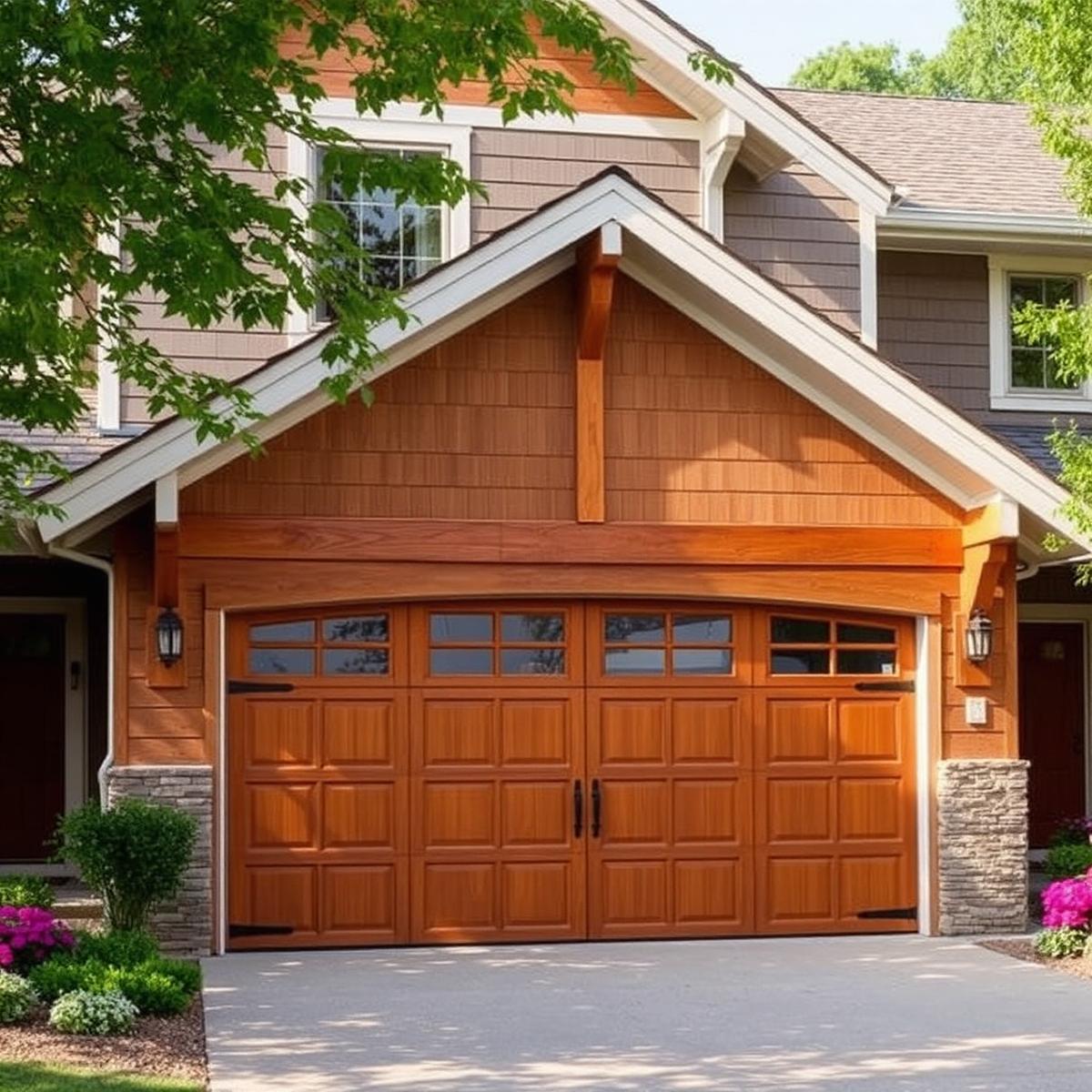 Craftsman home with elegant wood garage door